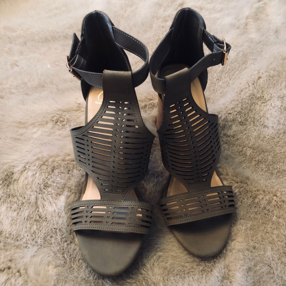 Women's Black Laser-Cut Ankle Strap Heels